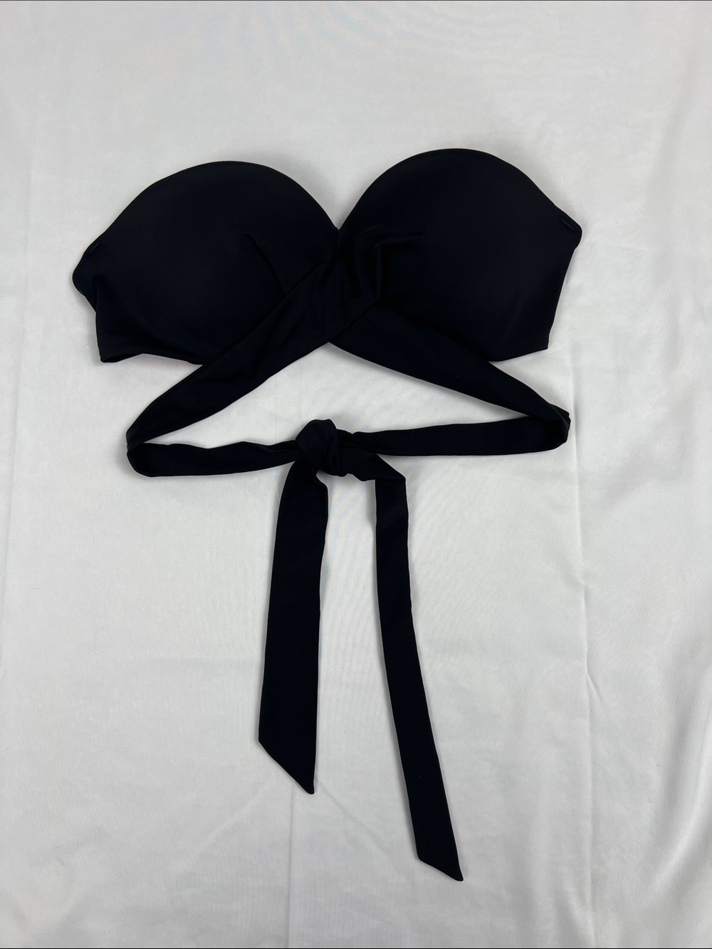 Women Swim Black Strapless Tie-Front Push Up Bikini Top